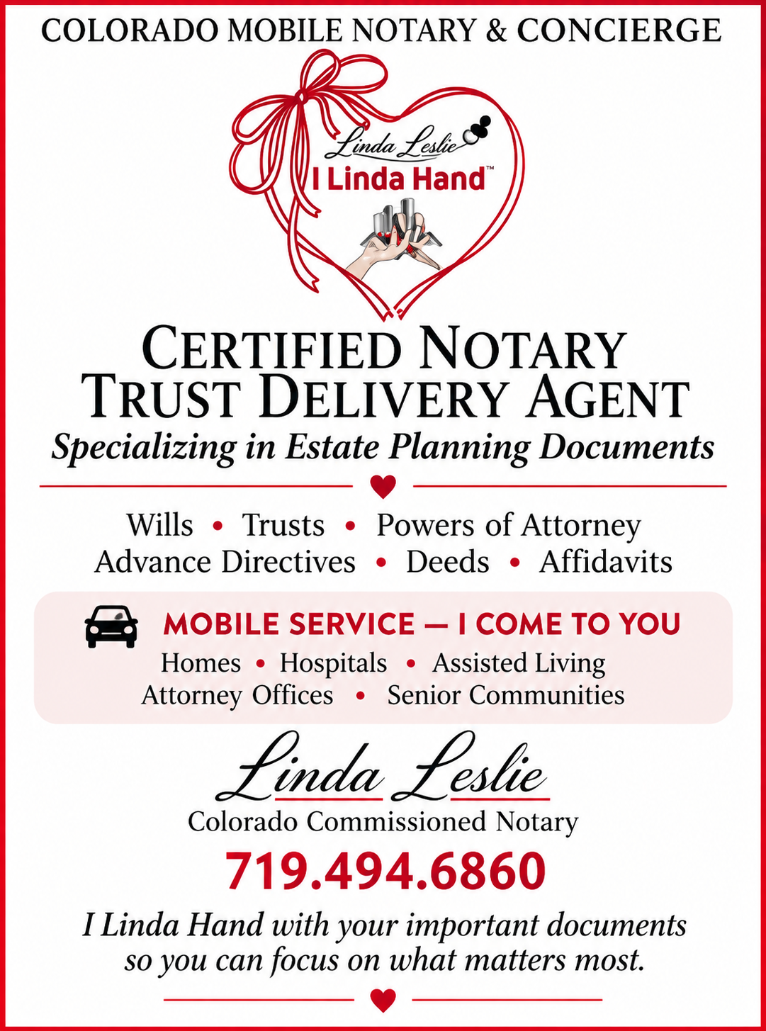I Linda Hand-Colorado Notary & Concierge, Mobile Notary in Colorado Springs, CO - photo 2